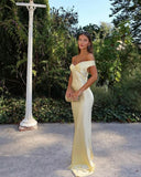 Sexy Sheath Off The Shoulder Yellow Long Prom Dresses Formal Summer Wedding Guest Dresses Wedding Guest Outfit HZ1214