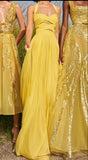 Modest A line Halter Chiffon Yellow Prom Dresses Formal Summer Spring Wedding Guest Dresses Wedding Guest Outfit HZ1214