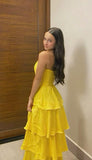 Classy A line Strapless Yellow Long Prom Dresses Formal Summer Wedding Guest Dresses Wedding Guest Outfit HZ1214
