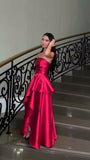 Elegant A line Strapless Satin Prom Dresses Formal Summer Wedding Guest Dresses Wedding Guest Outfit HZ1214