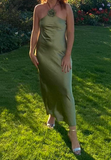 Modest Sheath Halter Neck Green Satin 20th Birthday Dress Prom Dress 21st Birthday Outfits For Women HZ1214