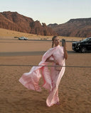 Sexy A line Pink Chiffon Long Prom Dresses Formal Summer Wedding Guest Dresses Wedding Guest Outfit With Scarf HZ1214