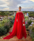 Classy A line Off The Shoulder Red Chiffon Long Prom Dresses Formal Summer Wedding Guest Dresses Wedding Guest Outfit HZ1214