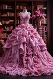 Pretty Ball Gown Sweetheart Pink Flowers Long Quinceanera Dresses Sweet 16 Dress Formal Vestido De 15 Anos HZ1214