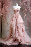 Pretty Ball Gown Sweetheart Tulle Pink Flowers Long Quinceanera Dress Formal Flowers Vestido De 15 Anos Sweet 16 Dress HZ1214