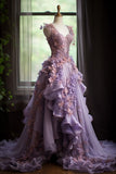 Unique Ball Gown Sweetheart Pink Lilac Flowers Long Quinceanera Dresses Sweet 16 Dress Formal Vestido De 15 Anos HZ1214