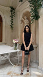 Sexy A line Scoop Black Satin Short Little Black Dress Homecoming Dresses Summer Hoco Dresses Cocktail Dress Birthday Outfits HZ1214