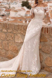 NICEB Boat Neck Appliques Wedding Dress For Women Buttons Lace Vestidos De Noiva Mariage Boho Long Sleeves Bridal Gown