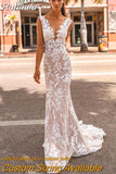 Lace Appliques Mermaid Wedding Dress Sheer V-Neck Sleeveless Open Back Bridal Gown For Women Custom Made Robe De Mariée