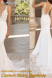 Appliques Deep V-Neck Mermaid Wedding Dresses Sleeveless Backless With Long Train 2023 Elegant Bride Gown For Women