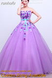 Organza Purple Fashion Flowers Strapless Wedding Dress New Korean Style Princess cheap Lace Ball Vestidos De Novia