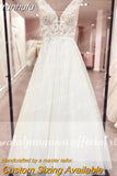 V Neck Boho A Line Wedding Dress 2023 Chic Robe Tank Bohemian Beach Bride Dress Lace Appliques Tulle Vestido De Noiva