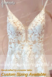 Spaghetti Straps Boho Wedding Dress 2023 Lace Applqiues V Neck Bridal Gowns Tulle A Line abito da sposa