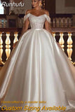 A-Line Sexy Off Shoulder Wedding Dresses Shiny Bohemia Women's Tulle Princess Satin Bridal Gowns Robe De Mariée Vestido فست