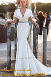 Deep V-Neck Mermaid Wedding Dresses Flare Sleeve Lace Appliques Bridal Gowns Customizable Vestido De