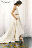 Pieces Vestidos De Noiva Simple Satin Wedding Dresses A-line Boho 2023 Sweep Train Elegant Bride Princess Beach Wedding Gown