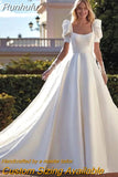 Mariée Satin Elegant Wedding Dress Puff Sleeves With Square Collar A-line Ball Gown Back Backless Button Custom Made