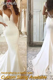 Appliques Deep V-Neck Mermaid Wedding Dresses 2023 Charming Cap Sleeve Long Sweep Train Backless Formal Satin Bridal Gown