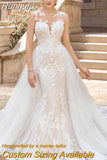 NICEB Sleeveless Appliques Wedding Dress With Detachable Tulle Train O-neck Lace vestido noiva boho For Bride Custom Made