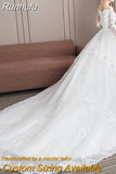 Long Tail Half Sleeve Wedding Dress Princess Wedding Gown Lace V Neck Bridal Dress Plus Size