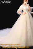 Dress 2023 The Elelgnat Court Train Batwing Sleeve Wedding Dresses Plus Size Lace Wedding Gowns