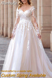 NICEB Vintage Long Sleeve Wedding Dress Lace Appliques Robe De Mariée Illusion Back With Button Custom Made Sweep Train