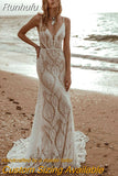 Sexy Lace V Neck Mermaid Wedding Dresses 2023 Spaghetti Straps Sleeveless Bridal Dresses Backless Vestidos De Novia
