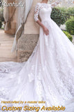 Wedding Dress Embroidered Lace On Net With A-line Ball Gown O-neck Full Sleeve Bride Dress Back Lace Up Robe De Mariee