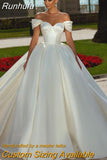 Sexy Ladies Off Shoulder Arabian Dubai Satin Wedding Dress A-line Skirt Sweeping Train Back Tie Custom 2023 Bridal Dress