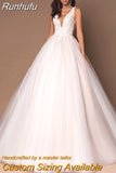 Tulle Deep V-Neck Sleeveless Princess Wedding Dresses 2023 Lace Up Beads Applique Bridal Dress Ball Gown Vestidos De Novia