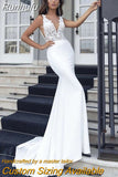 V-Neck Mermaid Wedding Dresses For Women 2023 Sleeveless Lace Backless Vintage Long White Bridal Gown Sweep Train