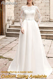 NICEB Wedding Dress With Pockets O-Neck Lace Vestidos De Noiva Mariage Satin Sweep Train Wedding Gowns For Bridal Elegant
