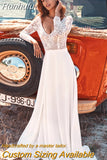 Boho Backless Wedding Dresses Chiffon Long Sleeves Lace Floor Length Robe De Mariee Elegant Beach Simple Ivory Bridal Gowns