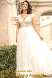 NICEB Plus Size Wedding Dresses Classic Cap Sleeves Bride Gowns Chiffon Lace Appliques V-Neck A-Line Vestido De Noiva