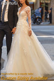 Appliques Long Sleeves Wedding Dresses For Women 2023 Bride Gown Vestidos De Novia Deep V Neck Trouwjurk Suknia Ślubna